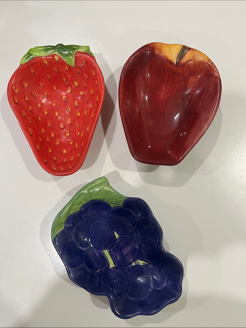 Nantucket Home Vintage 3 Fruit Shaped Bowls, Colorful, Grapes, Strawberry, Apple